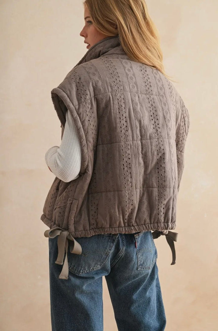 Lace Crochet Trim Puff Vest - eloise boutique