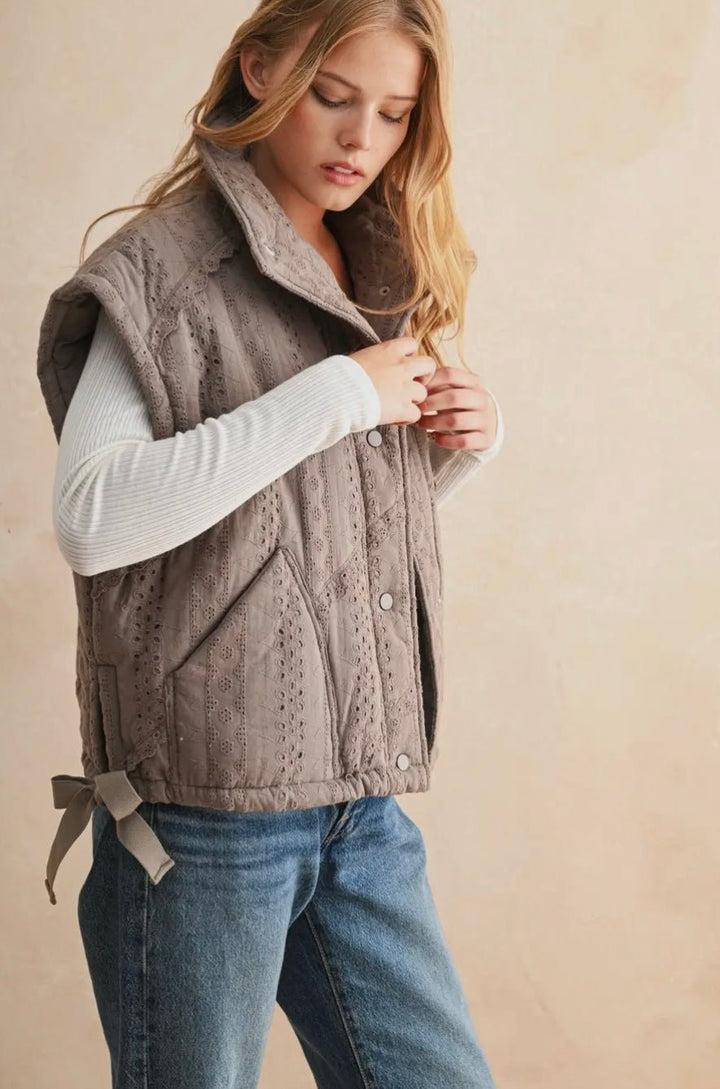 Lace Crochet Trim Puff Vest - eloise boutique