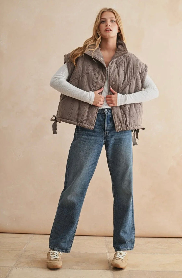 Lace Crochet Trim Puff Vest - eloise boutique