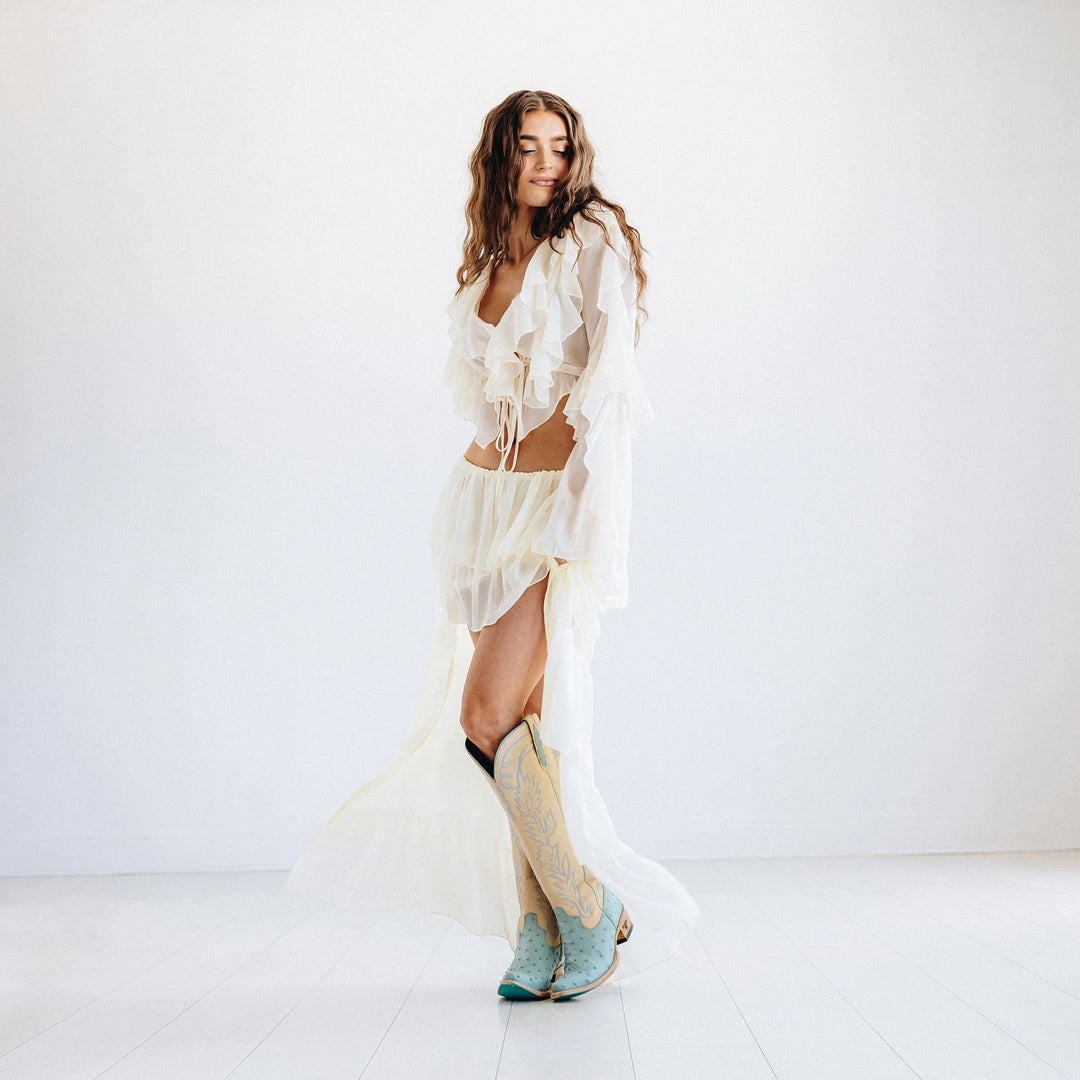 LANE Sandaga Knee High - Powder Blue Ostrich - eloise boutique