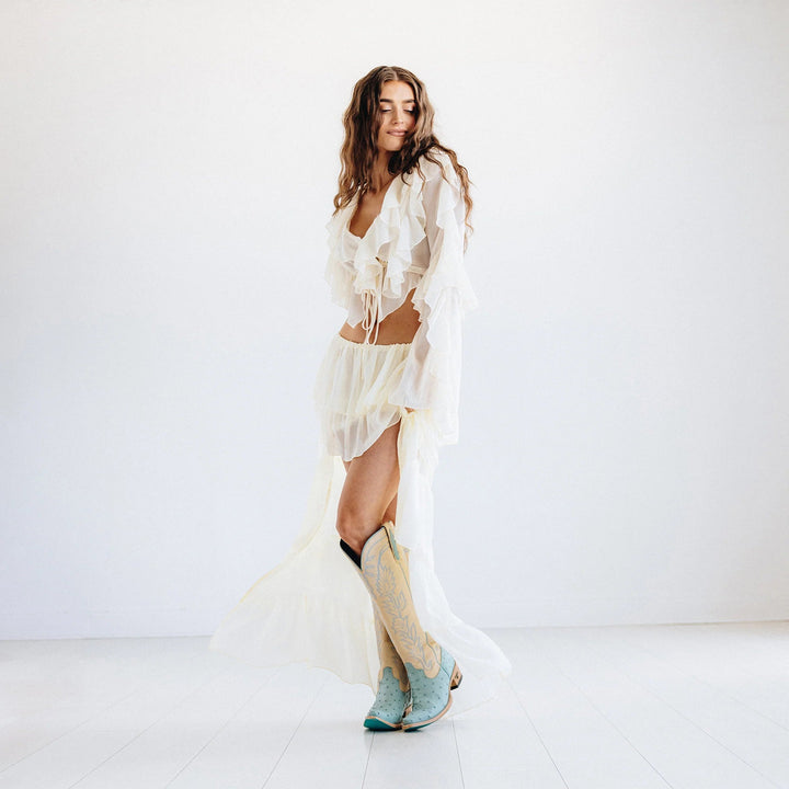LANE Sandaga Knee High - Powder Blue Ostrich - eloise boutique