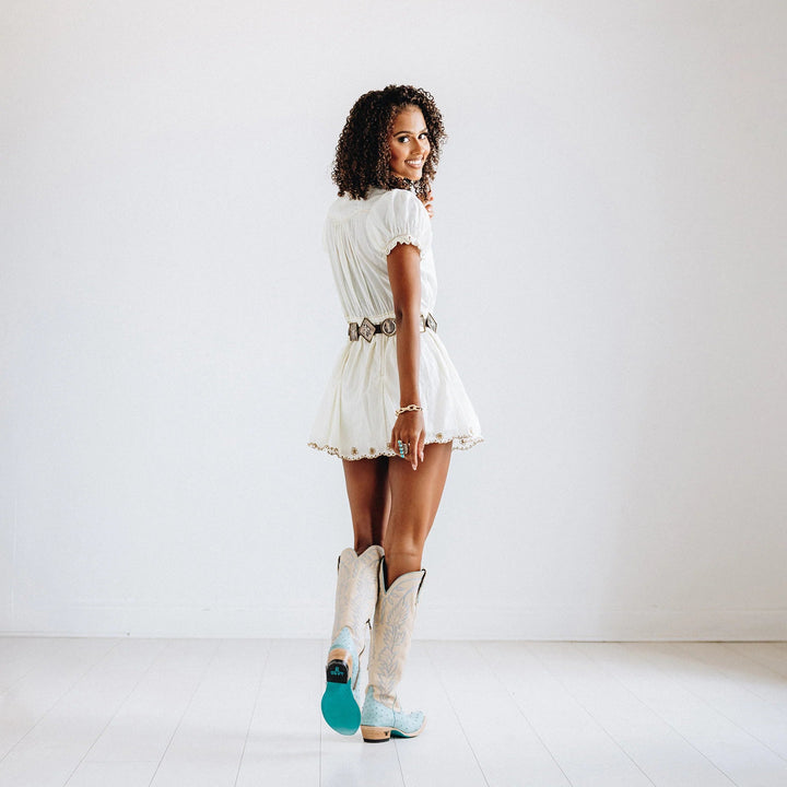 LANE Sandaga Knee High - Powder Blue Ostrich - eloise boutique