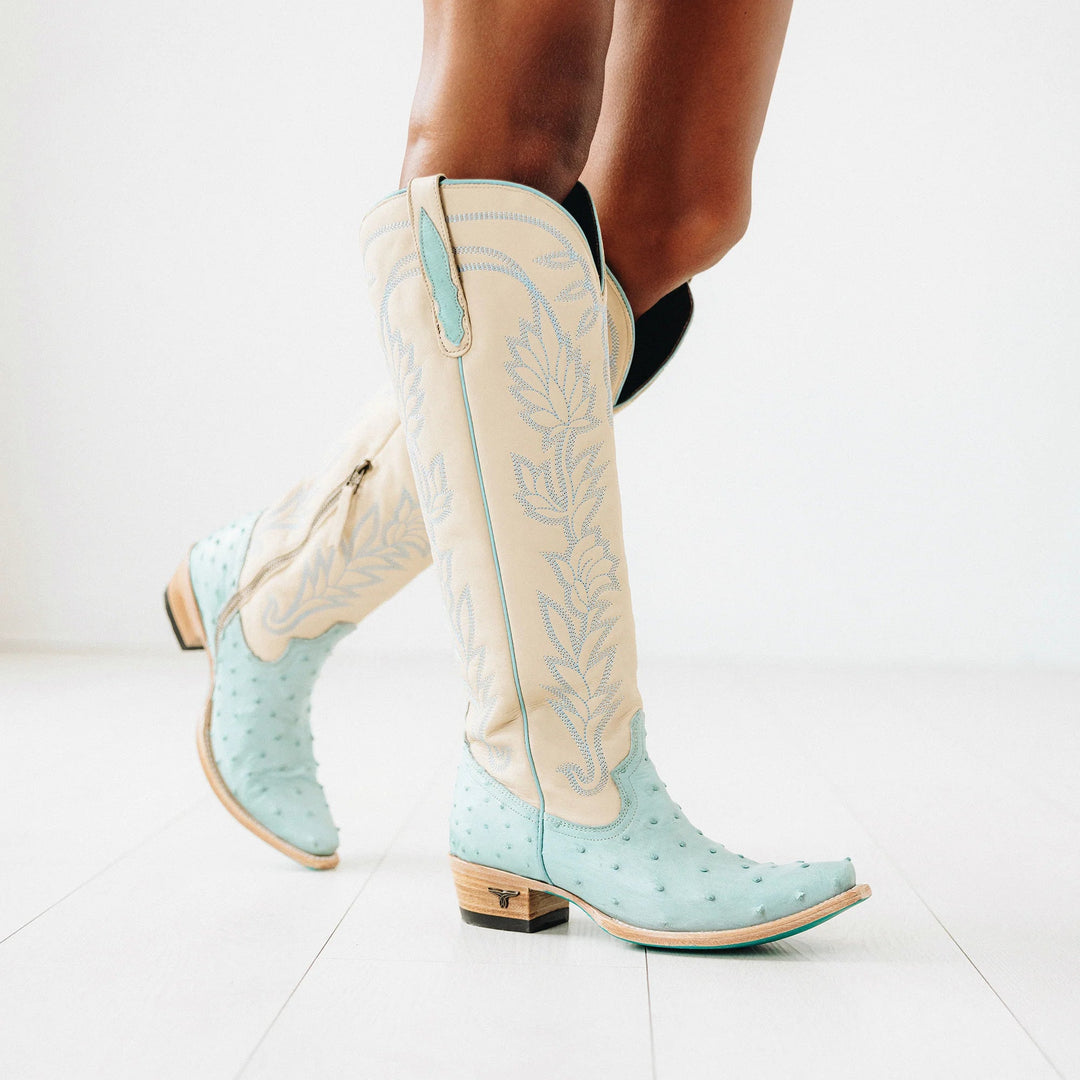 LANE Sandaga Knee High - Powder Blue Ostrich - eloise boutique