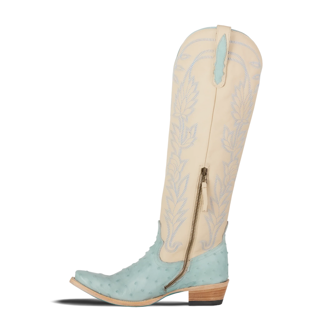 LANE Sandaga Knee High - Powder Blue Ostrich - eloise boutique