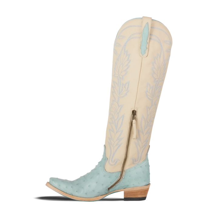 LANE Sandaga Knee High - Powder Blue Ostrich - eloise boutique