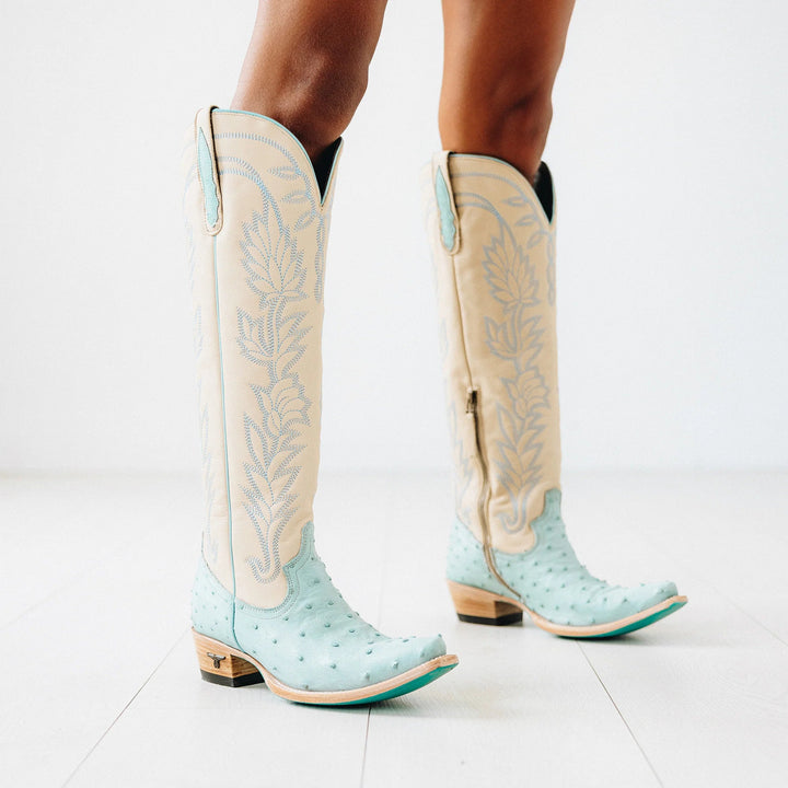 LANE Sandaga Knee High - Powder Blue Ostrich - eloise boutique