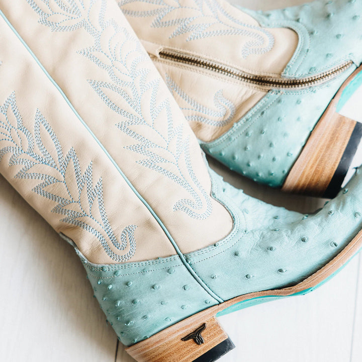 LANE Sandaga Knee High - Powder Blue Ostrich - eloise boutique