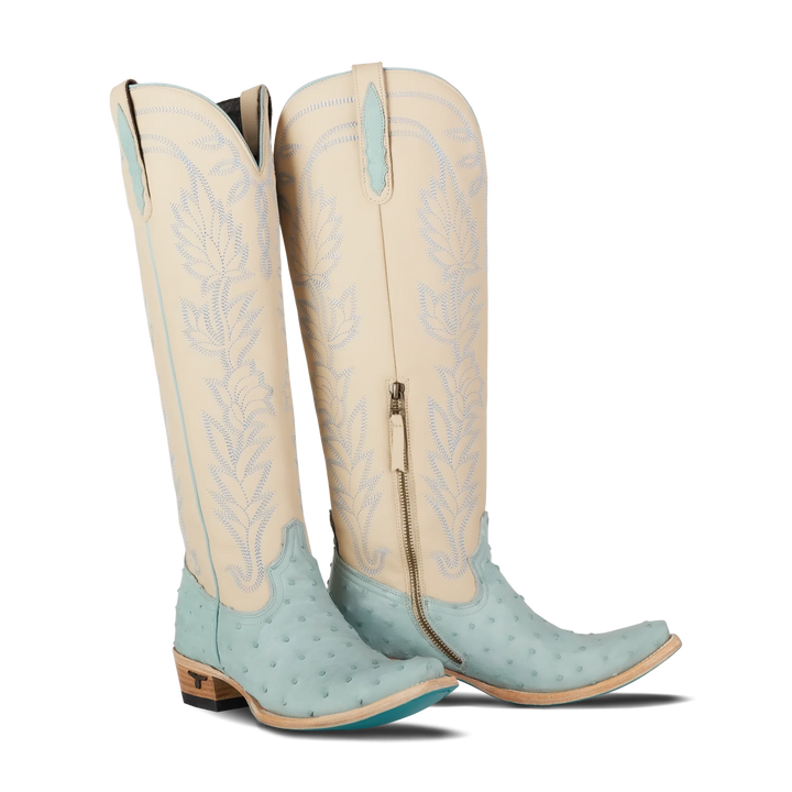 LANE Sandaga Knee High - Powder Blue Ostrich - eloise boutique