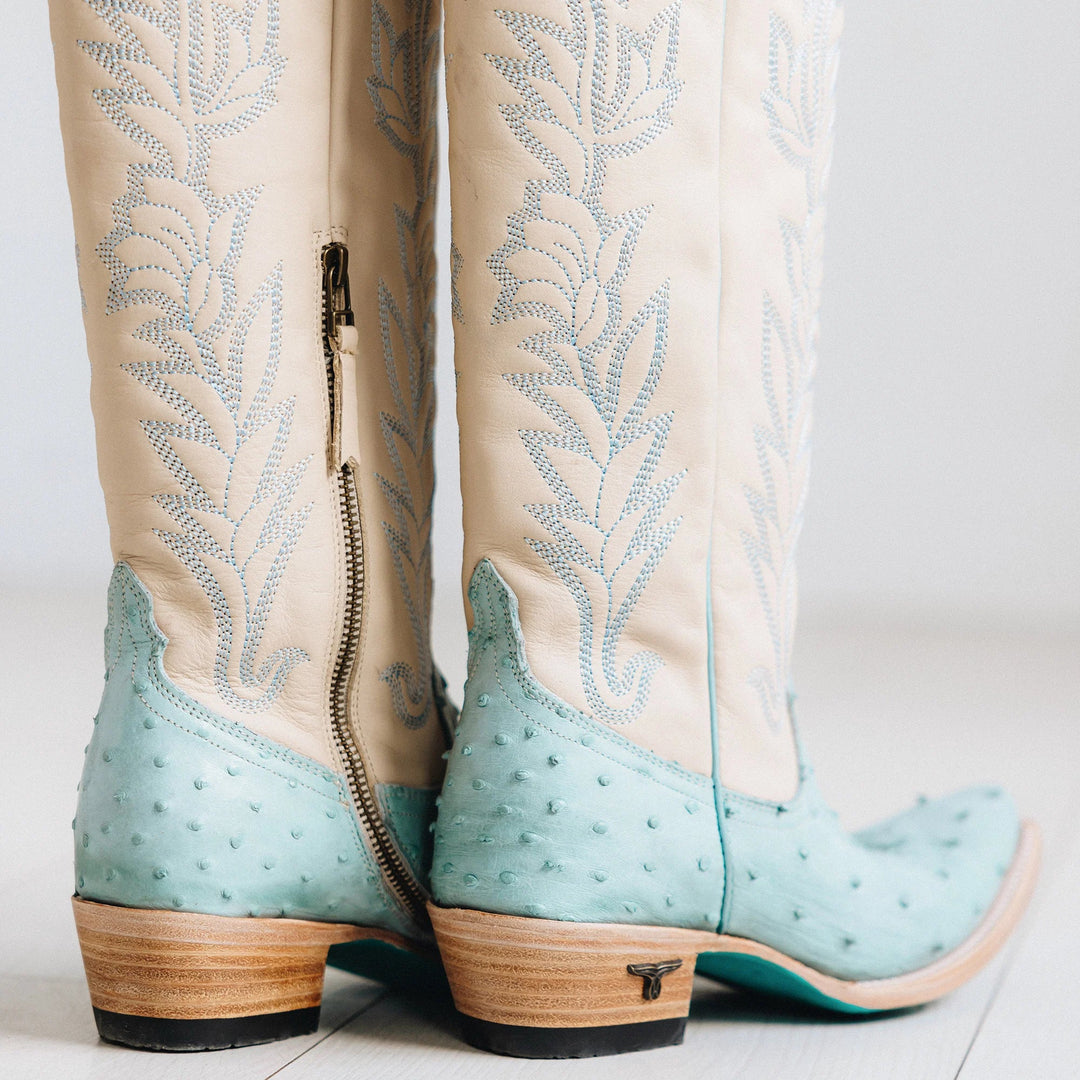 LANE Sandaga Knee High - Powder Blue Ostrich - eloise boutique