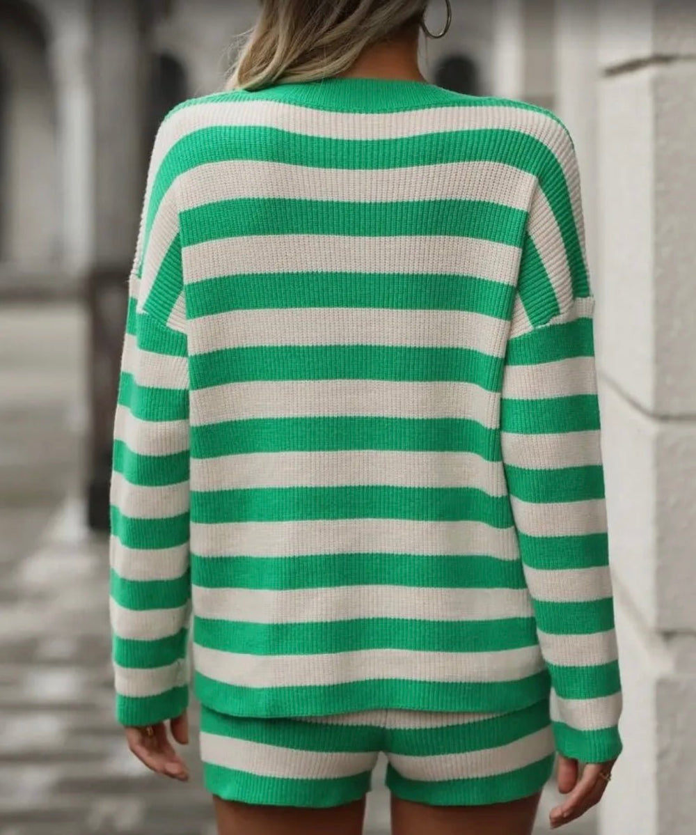 Long Sleeve Striped Knit Set - eloise boutique