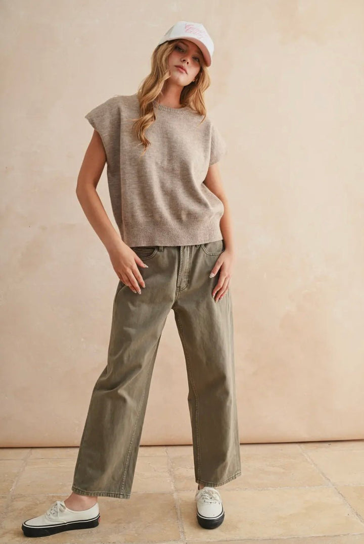 Loose Fit Short Sleeve Sweater Top - eloise boutique
