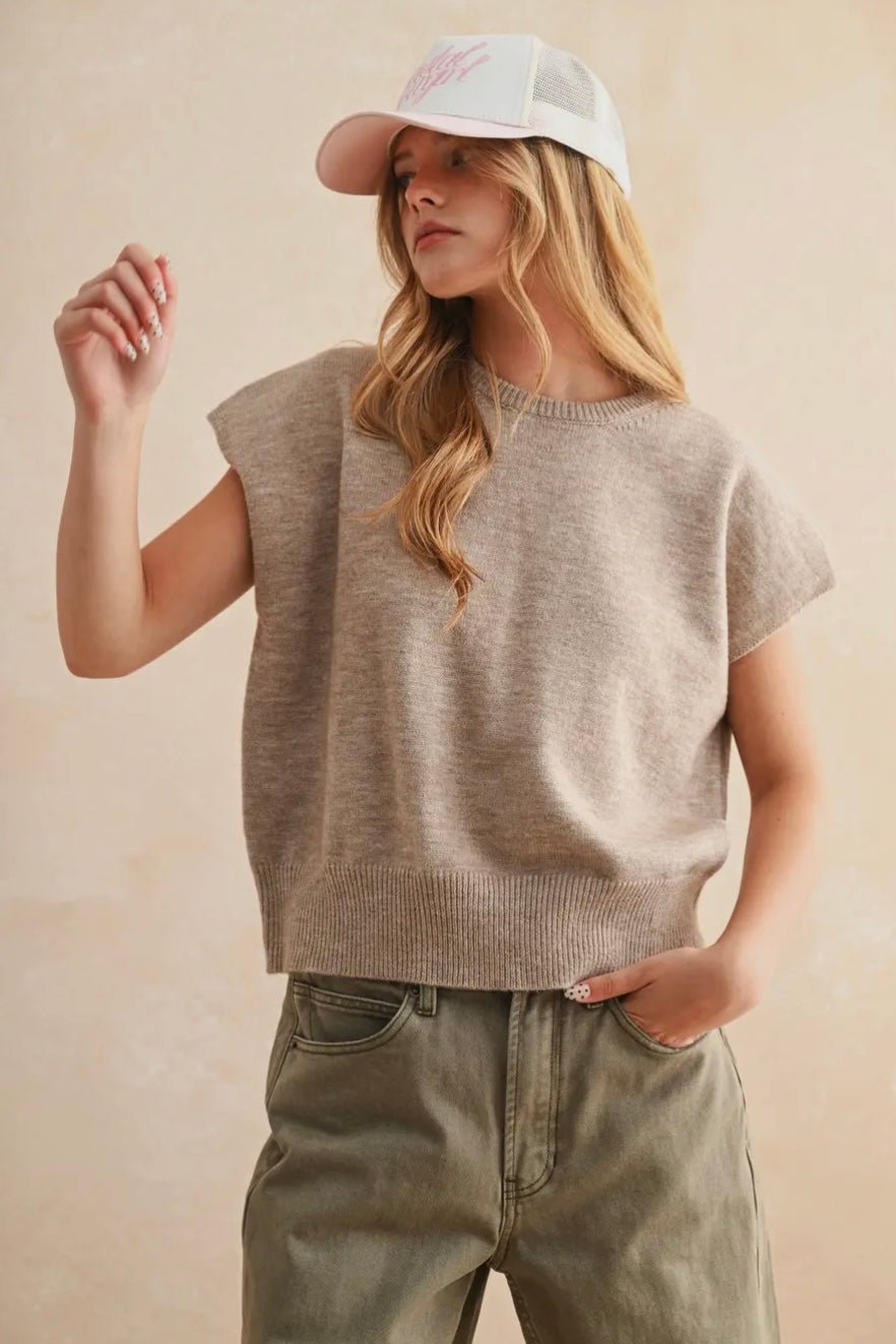 Loose Fit Short Sleeve Sweater Top - eloise boutique