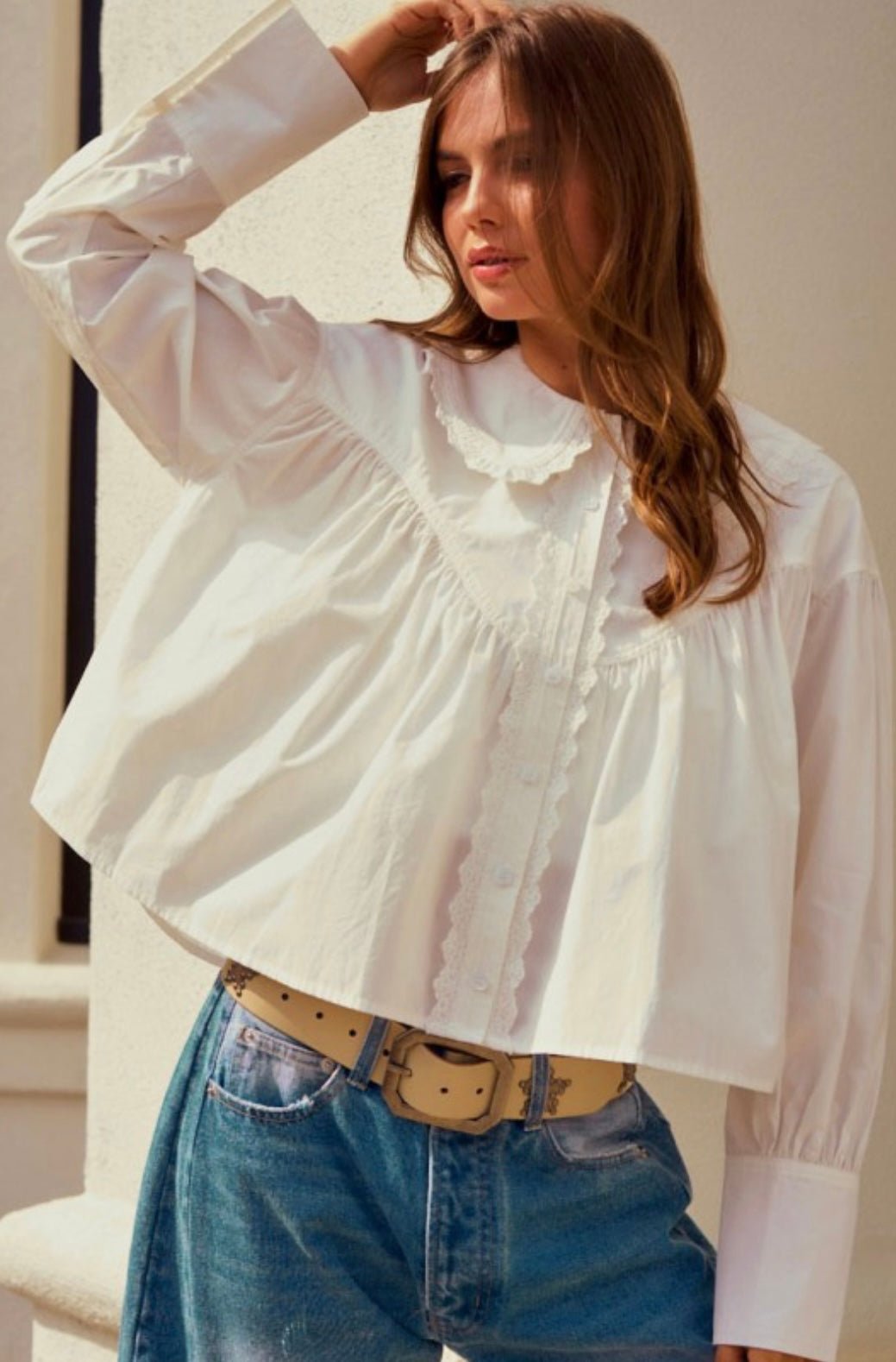 Luxe String Long Sleeve Relaxed Blouse - eloise boutique