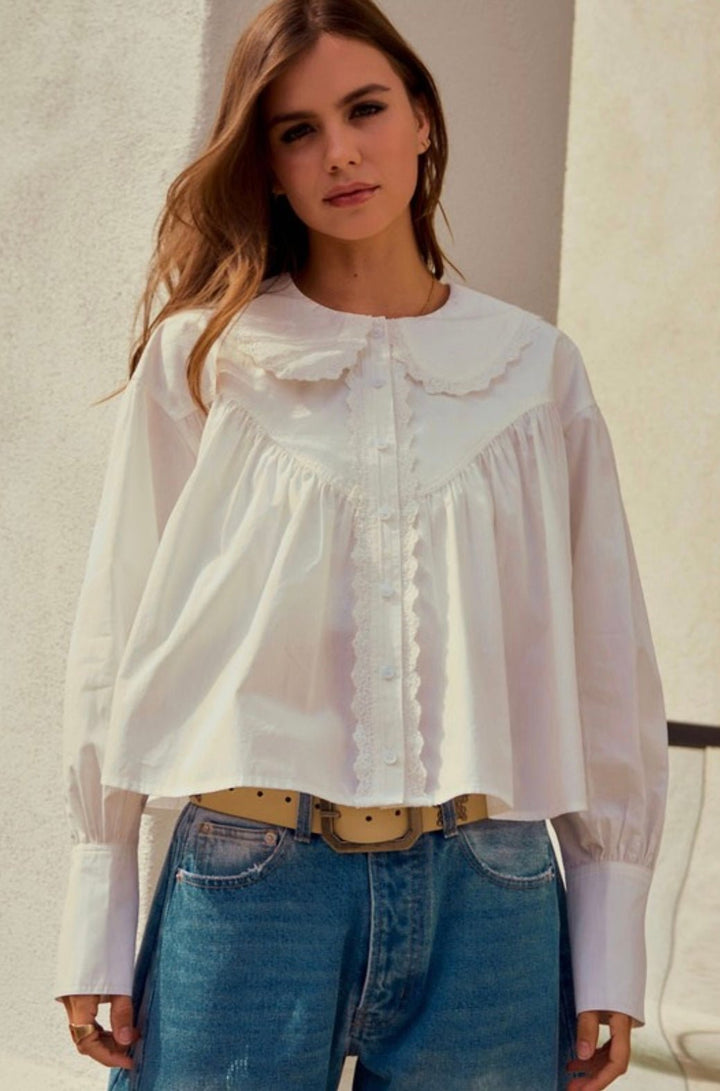 Luxe String Long Sleeve Relaxed Blouse - eloise boutique