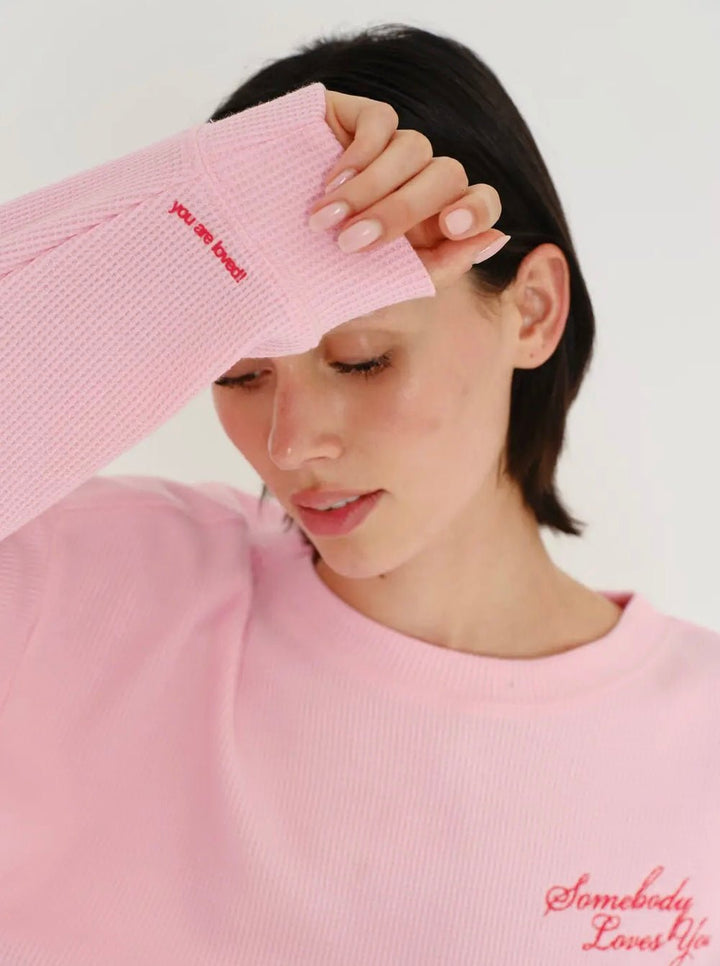 Mayfair Somebody Loves You Waffle Crewneck - eloise boutique