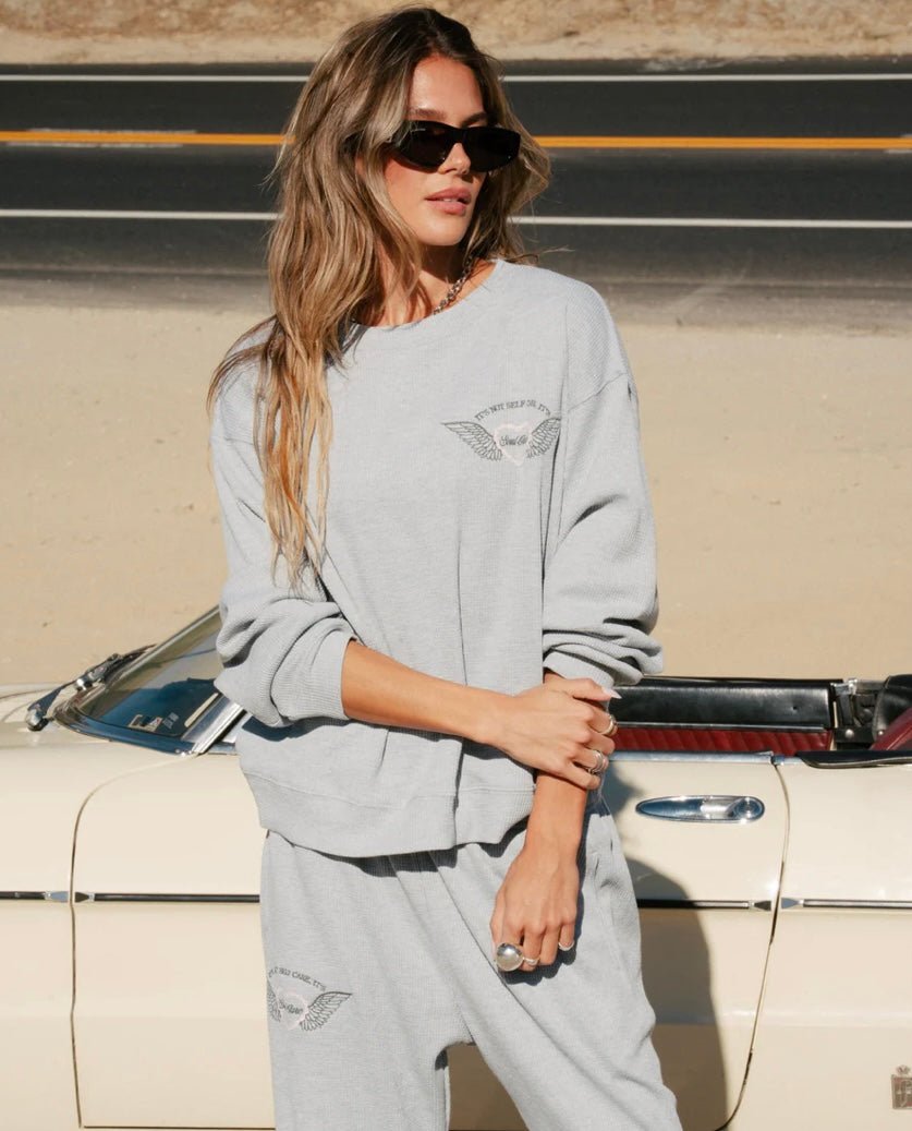 Mayfair Soul Grey Relaxed Waffle Crewneck - eloise boutique