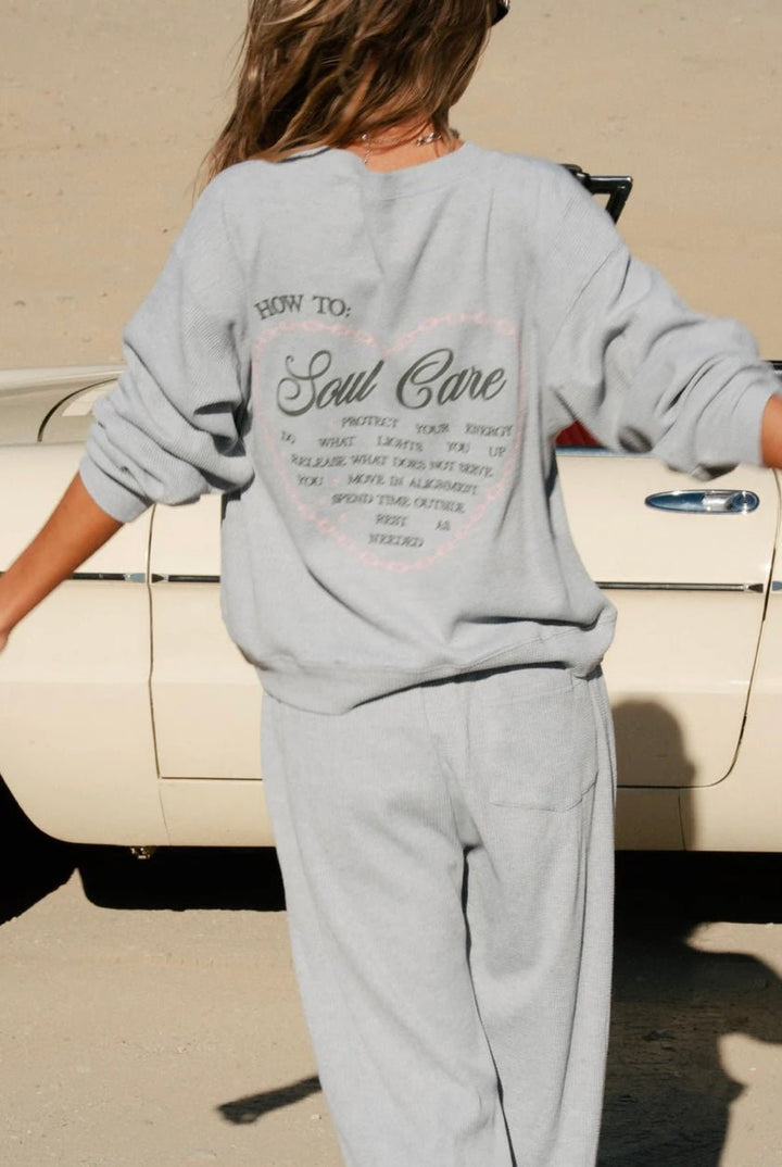 Mayfair Soul Grey Relaxed Waffle Crewneck - eloise boutique