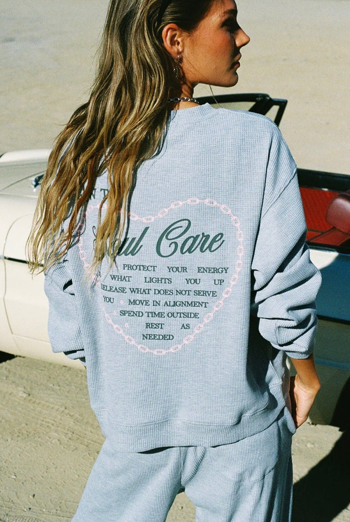 Mayfair Soul Grey Relaxed Waffle Crewneck - eloise boutique