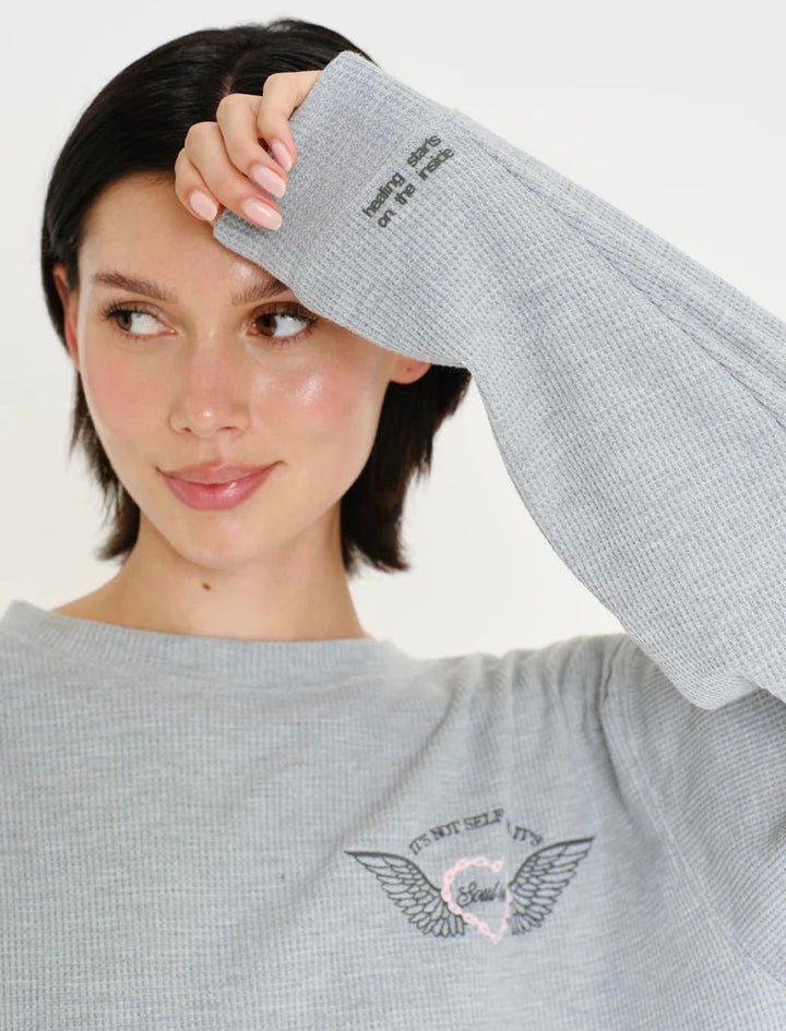 Mayfair Soul Grey Relaxed Waffle Crewneck - eloise boutique