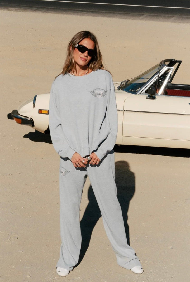 Mayfair Soul Grey Relaxed Waffle Wide - Leg Sweatpant - eloise boutique