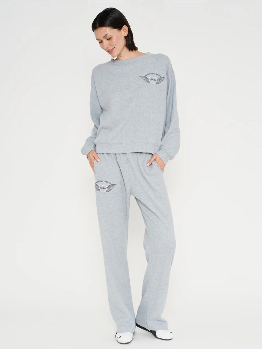 Mayfair Soul Grey Relaxed Waffle Wide - Leg Sweatpant - eloise boutique