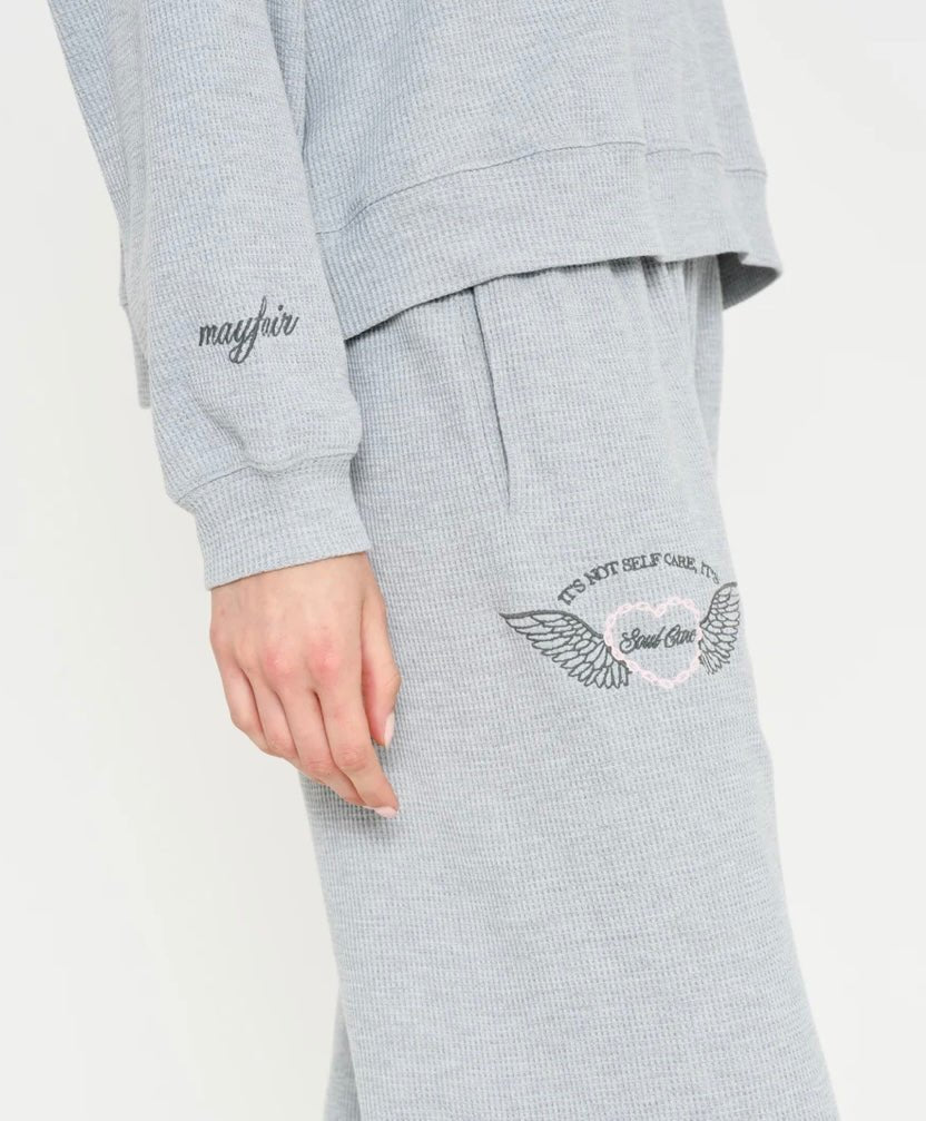 Mayfair Soul Grey Relaxed Waffle Wide - Leg Sweatpant - eloise boutique