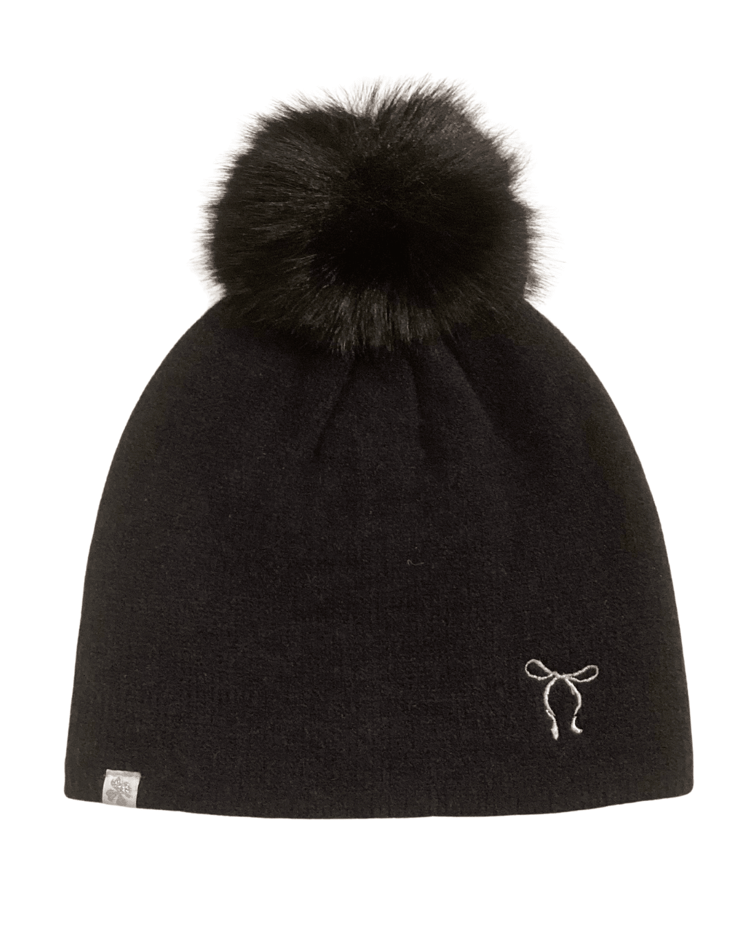 Midnight Knit Pom Hat with Bow Accent - eloise boutique