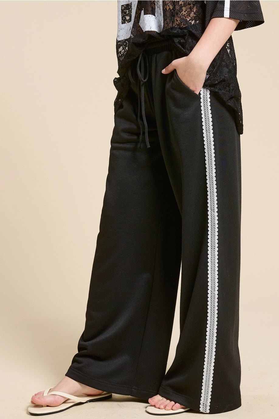 Midnight Lace Wide - Leg Lounge Pants - eloise boutique