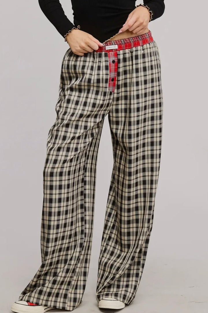 Mimosa Contrast Waistband Plaid Boxer Pants - eloise boutique