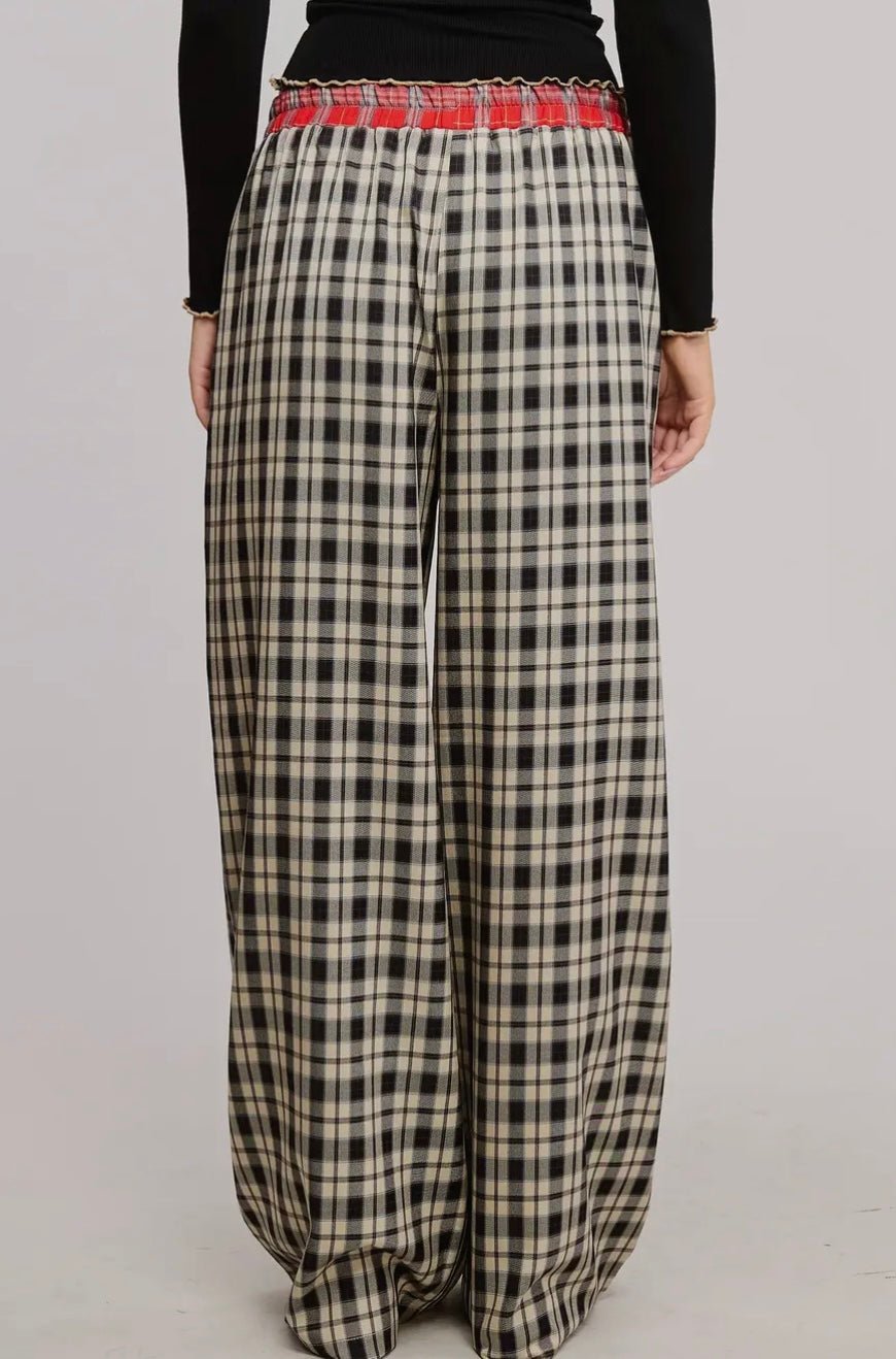 Mimosa Contrast Waistband Plaid Boxer Pants - eloise boutique