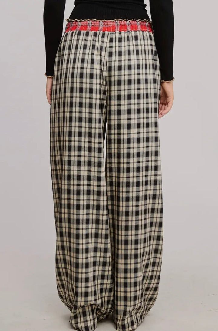 Mimosa Contrast Waistband Plaid Boxer Pants - eloise boutique