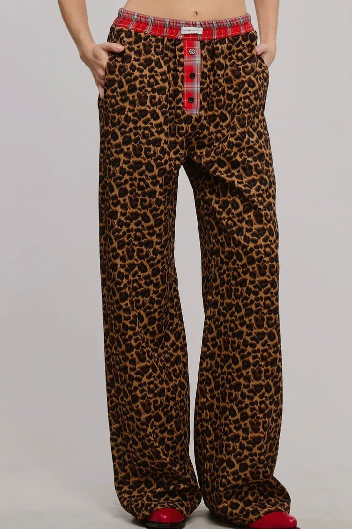 Mimosa Plaid Flannel Contrast Waistband Leopard Boxer Pant - eloise boutique
