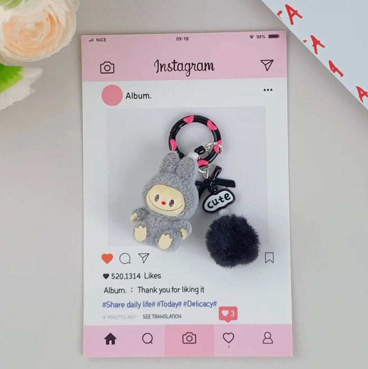 Mini Labubu Puff Ball Keychains - eloise boutique