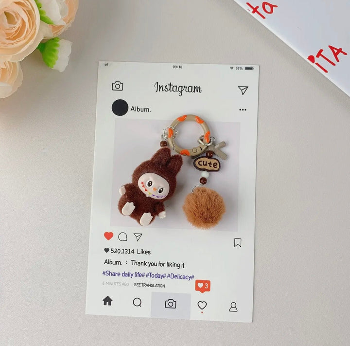 Mini Labubu Puff Ball Keychains - eloise boutique