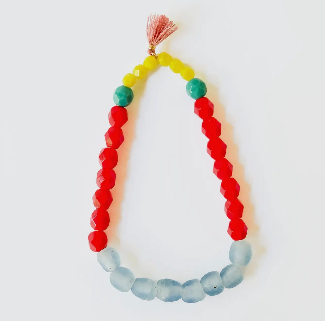 Multicolor Recycled African Glass and Mixed Bead Bracelet - Blue - eloise boutique