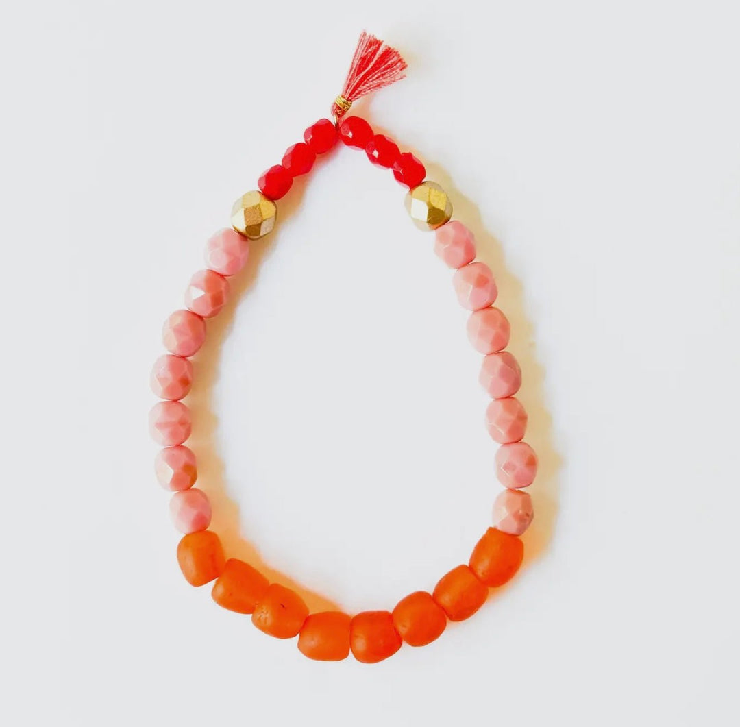 Multicolor Recycled African Glass and Mixed Bead Bracelet - Orange - eloise boutique