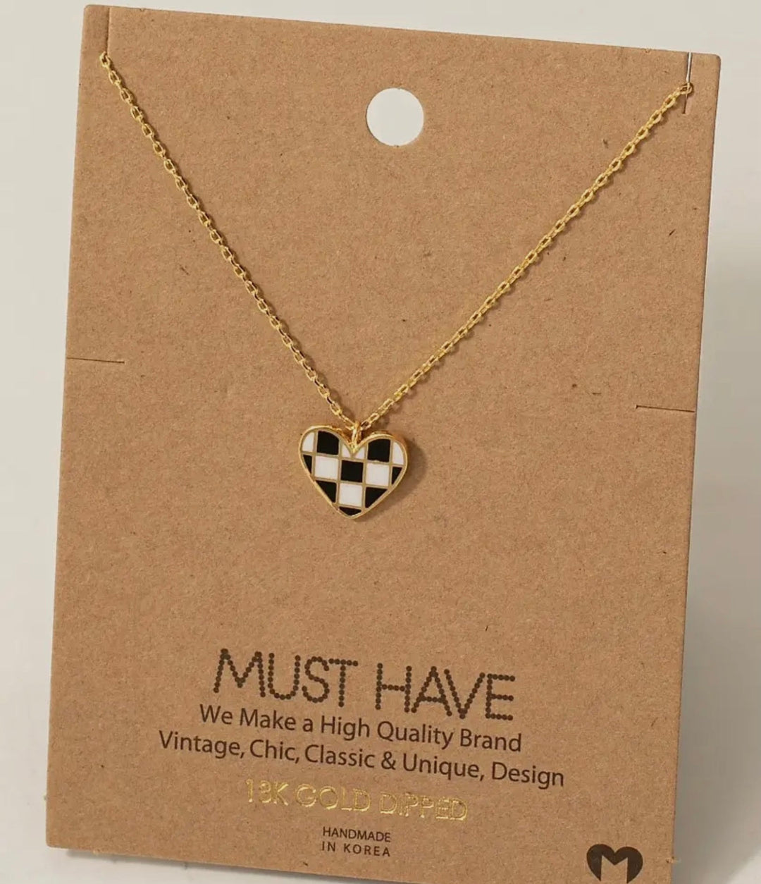 Must Have Checkered Heart Necklace - eloise boutique