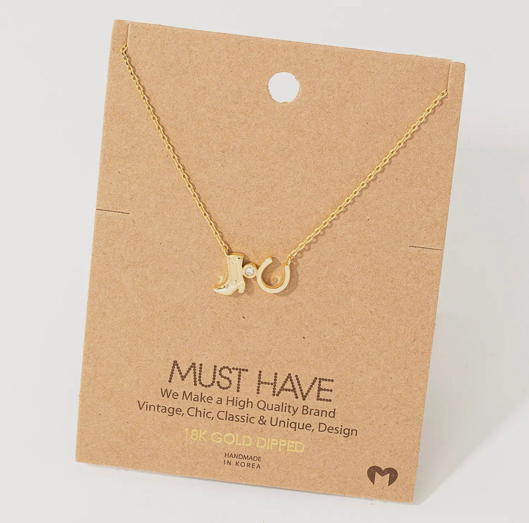 Must Have Cowboy Boot & Horse Shoe Necklace - eloise boutique
