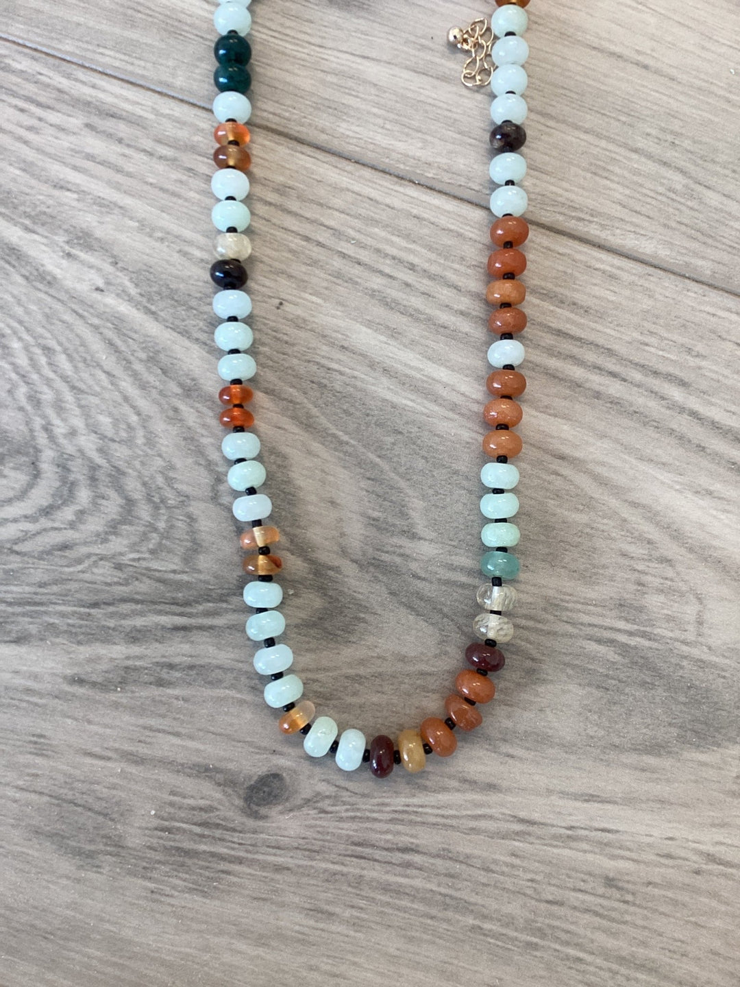 Natural Agate Glass Semi Precious Bead Necklace Green/Natural - eloise boutique