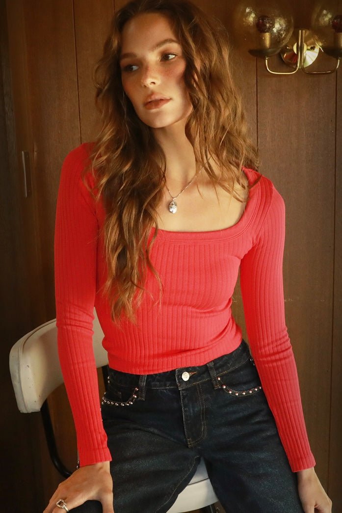 NIKIBIKI Wide Ribbed Square Long Sleeve Top - ONE SIZE - eloise boutique