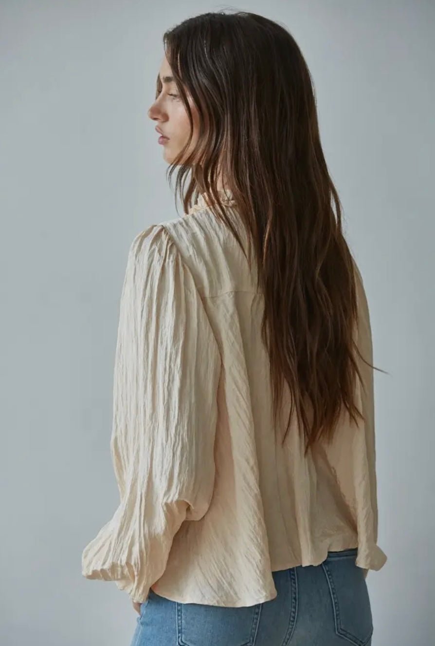 Nylon Sheer Lace Detail Blouse - eloise boutique