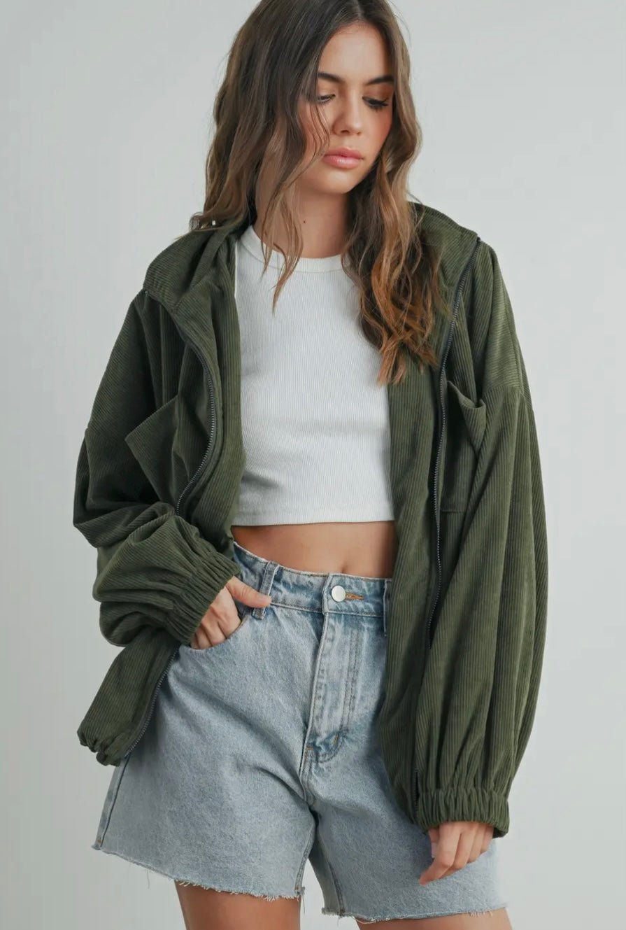 Oversized Lapel Corduroy Zipper Jacket - eloise boutique