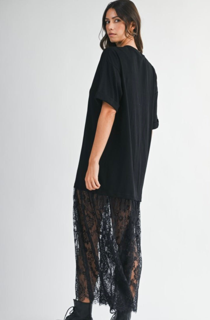 Oversized Tee Dress With Lace - eloise boutique