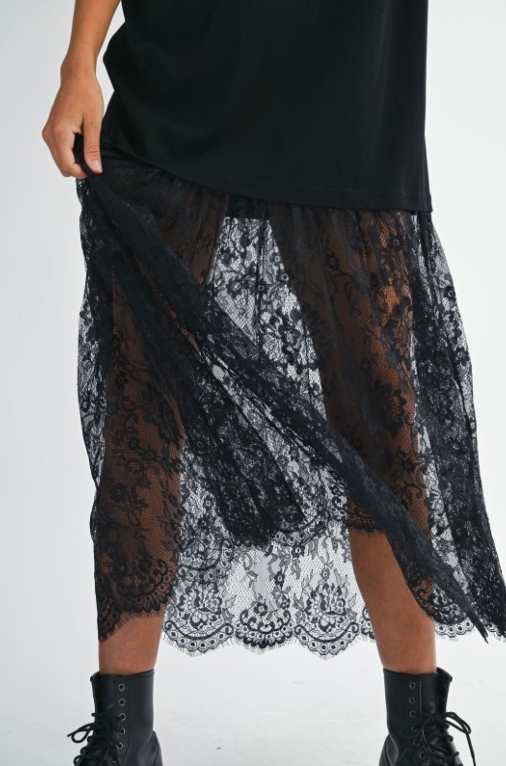 Oversized Tee Dress With Lace - eloise boutique