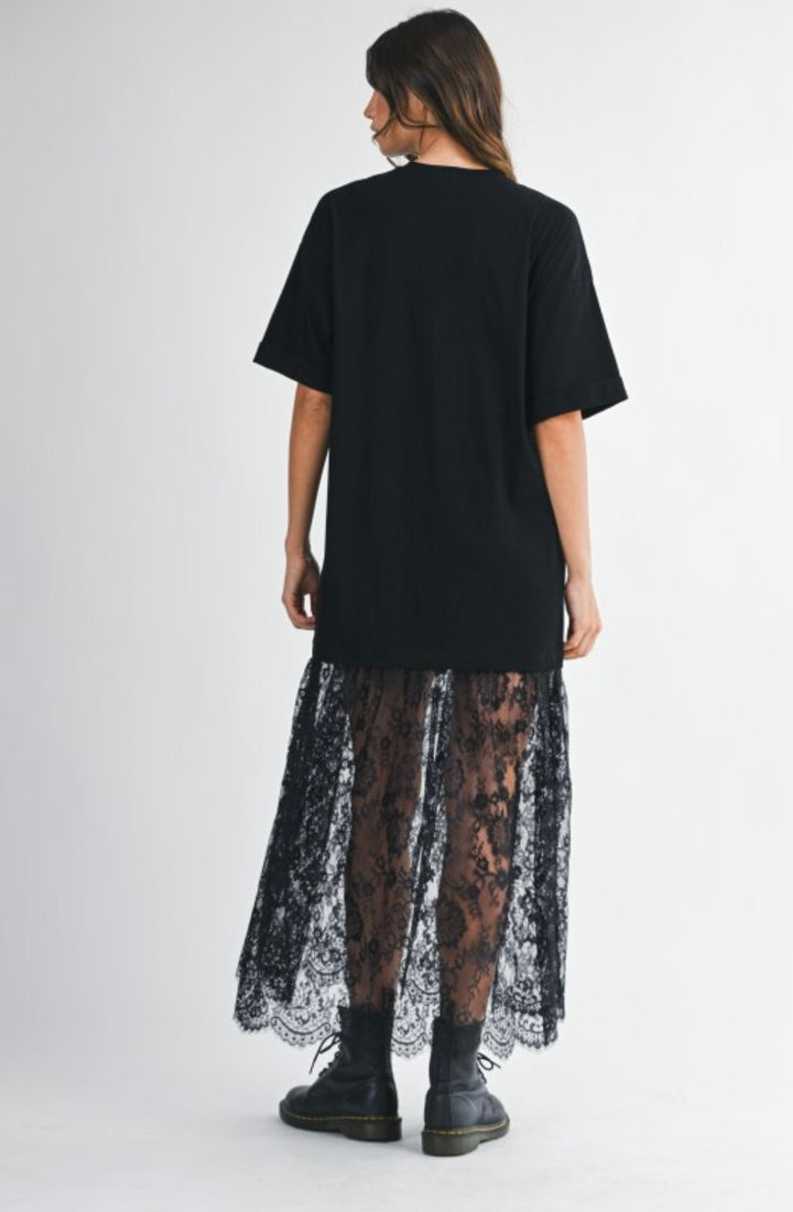 Oversized Tee Dress With Lace - eloise boutique