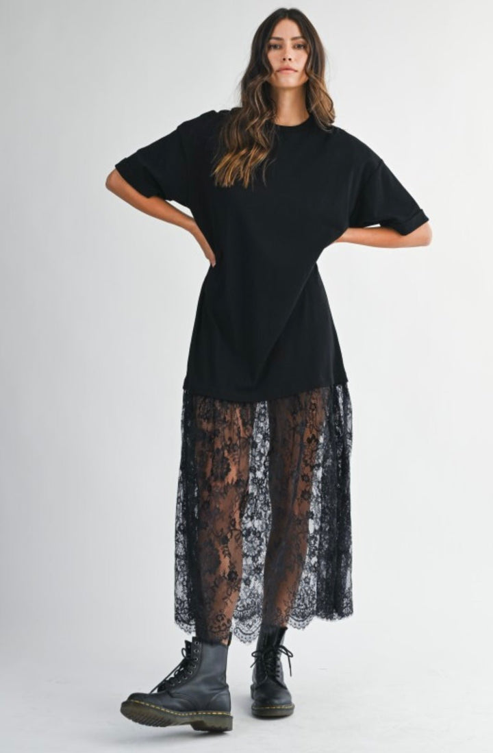 Oversized Tee Dress With Lace - eloise boutique