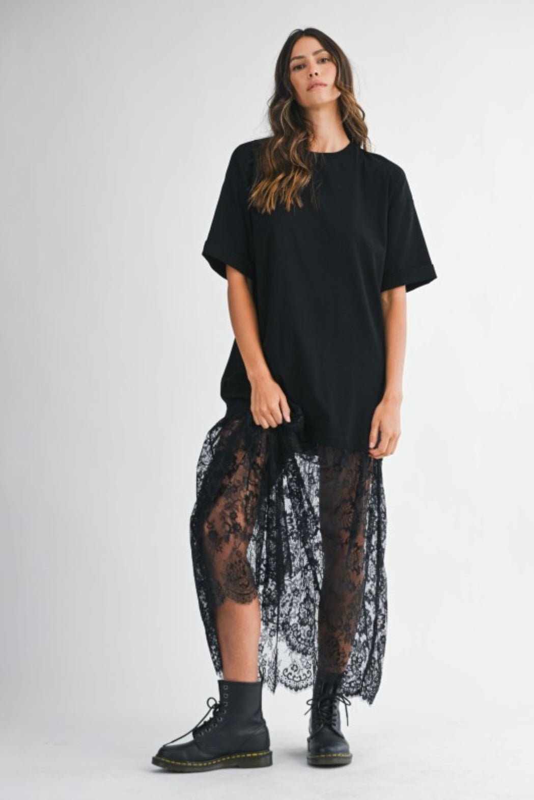 Oversized Tee Dress With Lace - eloise boutique