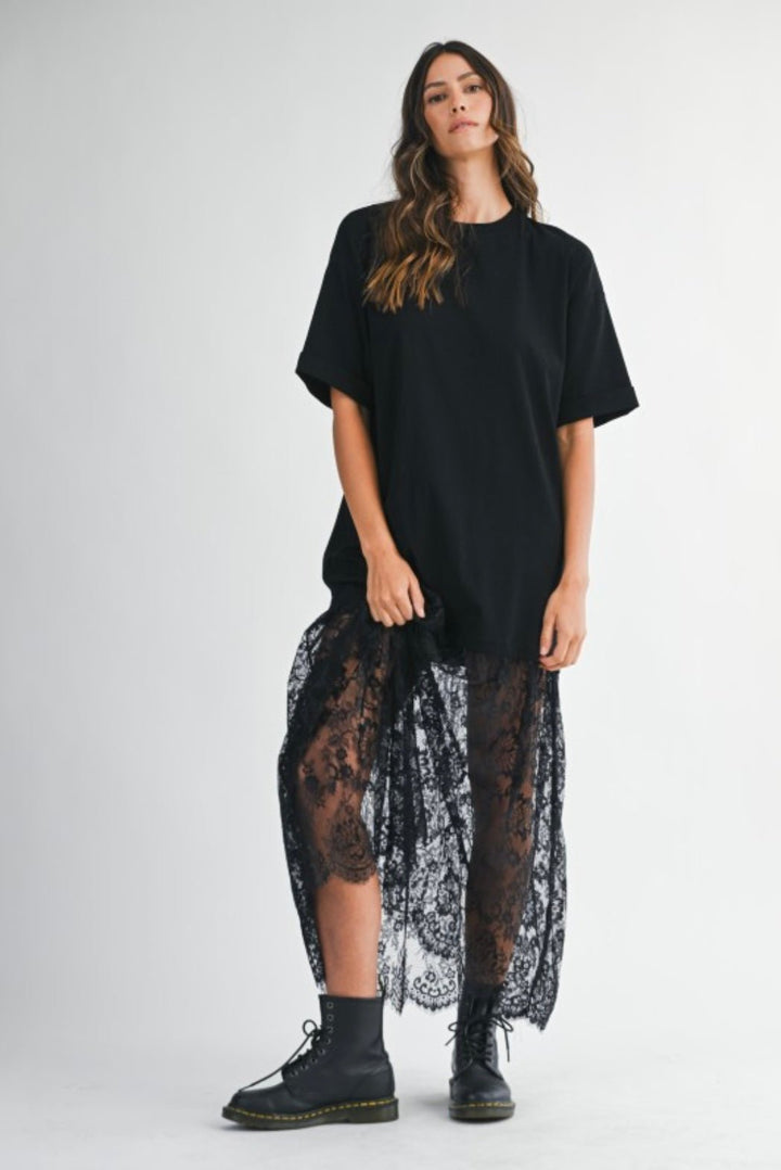 Oversized Tee Dress With Lace - eloise boutique