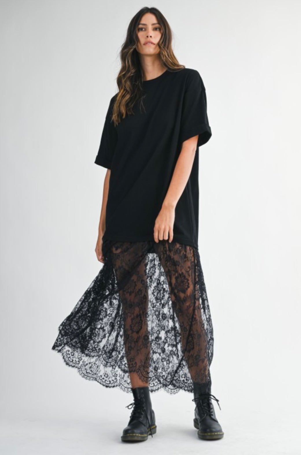 Oversized Tee Dress With Lace - eloise boutique