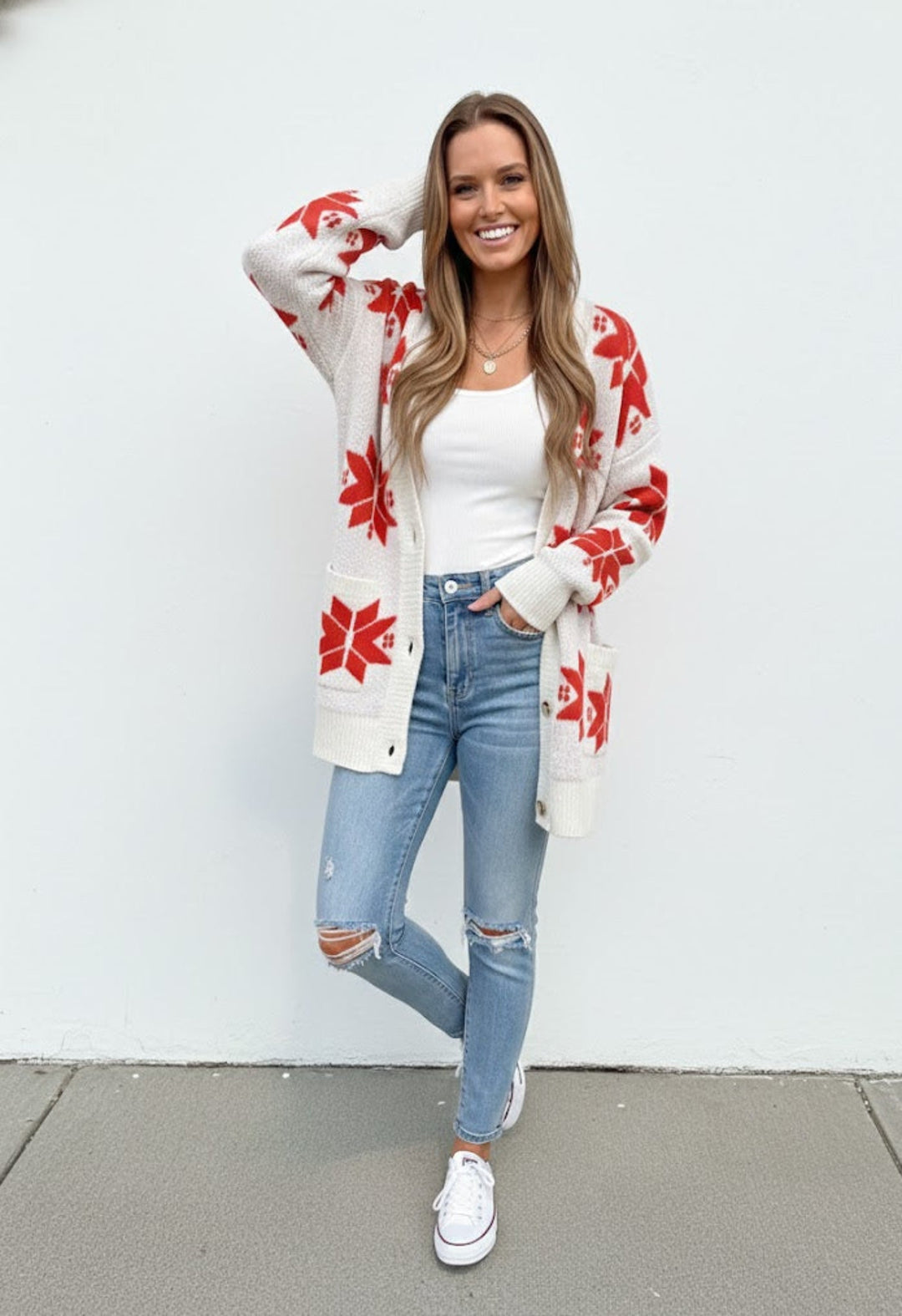 Oversized Winter Star Snowflake Sweater Cardigan - eloise boutique